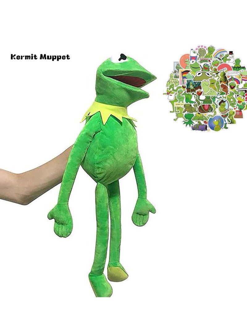 Muppets Hand puppet Kermit The Frog for Kids Frog Plush Toy Kermit Doll Anime Gifts with 50 Stickers - Image 1
