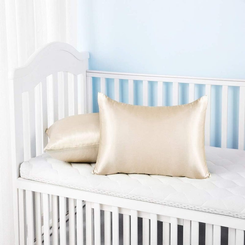 LCBD Silky Satin Toddler Pillowcases Set of 2, Super Soft Travel Pillow Covers, Small Kids Pillow Cases with Envelope Closure, 13"x 18", Champagne - Image 2