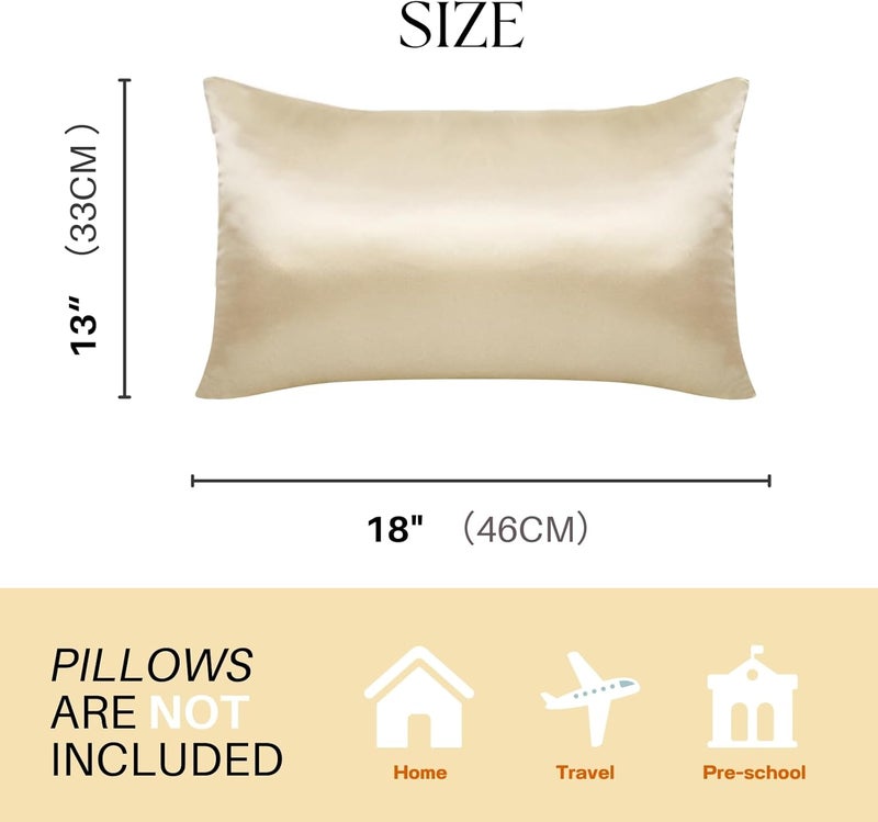 LCBD Silky Satin Toddler Pillowcases Set of 2, Super Soft Travel Pillow Covers, Small Kids Pillow Cases with Envelope Closure, 13"x 18", Champagne - Image 4