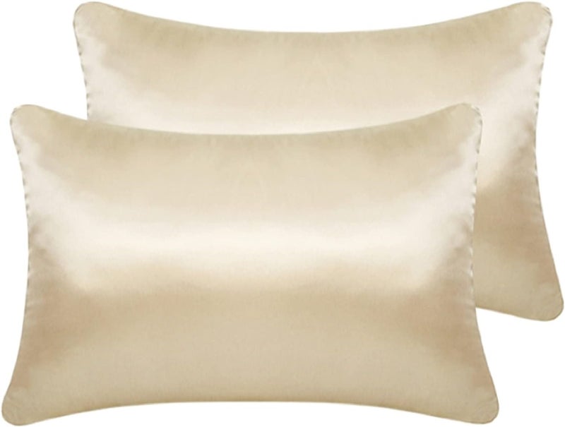 LCBD Silky Satin Toddler Pillowcases Set of 2, Super Soft Travel Pillow Covers, Small Kids Pillow Cases with Envelope Closure, 13"x 18", Champagne - Image 1