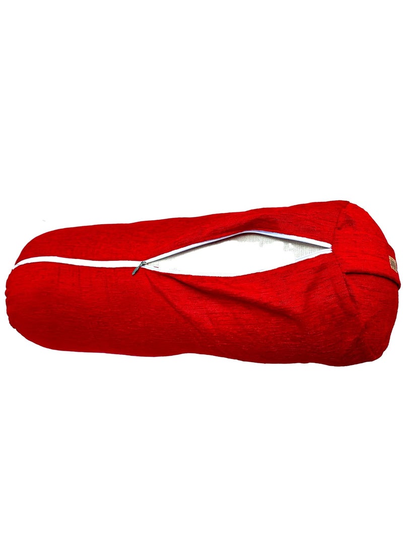 The Yogis The Yogis Yoga Bolster Filled with Cotton RemovableWashable Cotton Cover Reduced Stress on Spine Neck Pain Relief Red  - Image 4