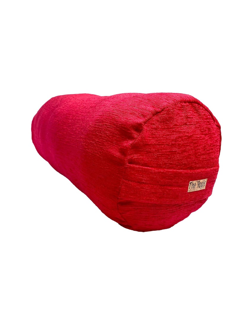 The Yogis The Yogis Yoga Bolster Filled with Cotton RemovableWashable Cotton Cover Reduced Stress on Spine Neck Pain Relief Red  - Image 1