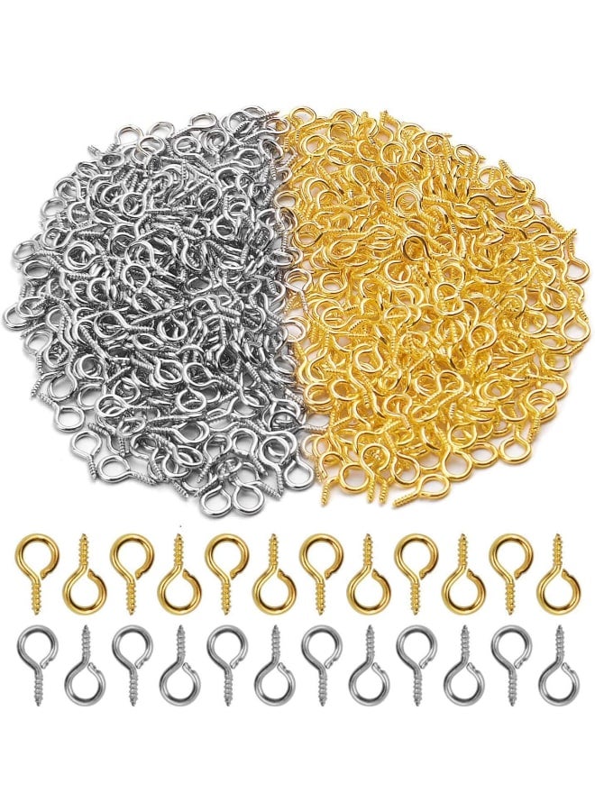 1000 Pcs Small Screw Eye Pins Hooks Eyelets Screw Threaded Mini Metal Hoop Peg Eye pins Hooks for Jewelry Making Findings DIY Resin Crafts, Cork Top Bottles (Silver & Gold) - Image 1