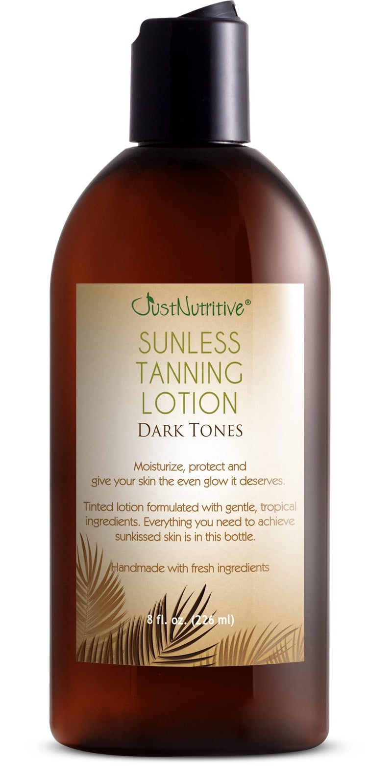 Just Nutritive Sunless Tanning Lotion Dark Tones | Indoor Self-Tanner | Dark Tanning | Body Tanning Lotion | Sun Kiss Glow | Self-Tanning Lotion with Bronzer | Just Nutritive | 8 Oz - Image 1
