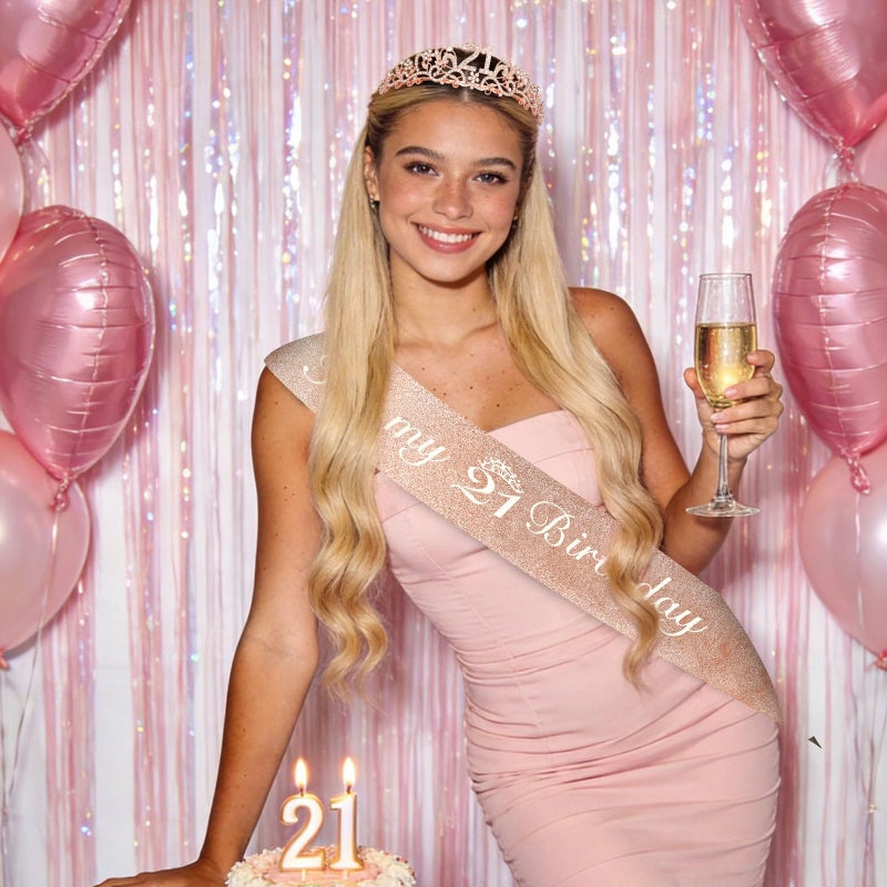 Semato 21st Birthday Decorations for Her Sash and Crown Tiara Kit Rose Gold 21st Birthday Gifts for Girls Party Supplies - Image 5