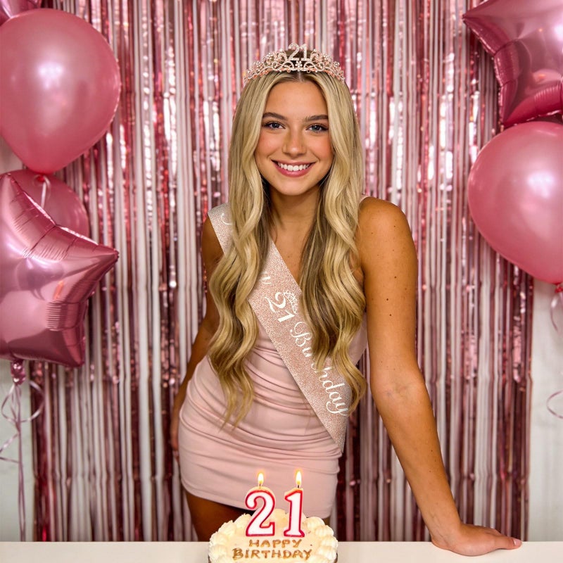 Semato 21st Birthday Decorations for Her Sash and Crown Tiara Kit Rose Gold 21st Birthday Gifts for Girls Party Supplies - Image 4