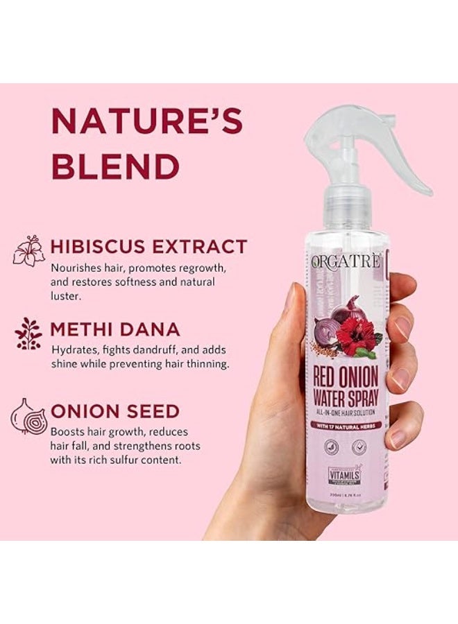 Orgatre Red Onion Water Spray for Hair Growth | 100% Natural Red Onion Extract with 17 Herbs | Hair Growth & Volume Booster | No Sticky Residue | 200ml - Image 2