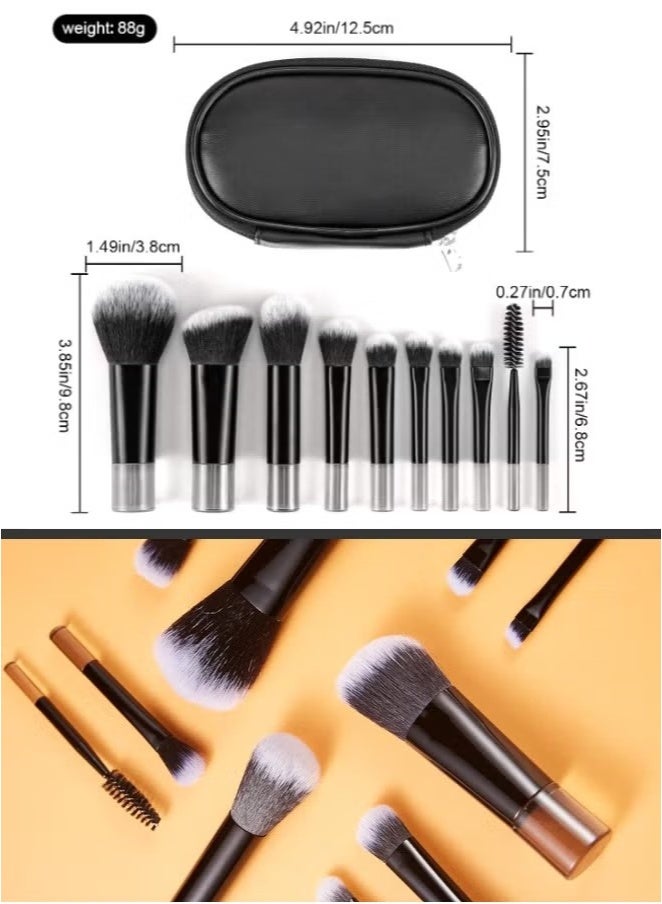 Makeup Brush Set, Easy Grip All-in-One Mini Makeup Brush Set with Brush Bag, 10 Brushes - Image 2