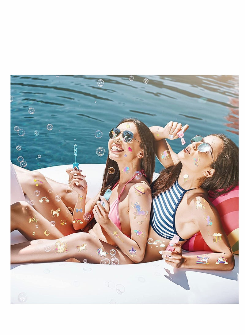 SOLARAE Unicorn Temporary Tattoos, Unicorn Tattoos Stickers, Fake Girl's Colourful Luminous Temporary Unicorn Tattoo Glow in the Dark for Girl Kid Unicorn Birthday Decoration, 8 Sheets(4 flashes + 4 luminous) - Image 2