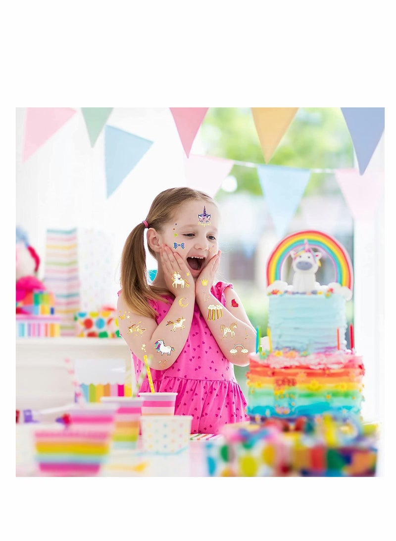 SOLARAE Unicorn Temporary Tattoos, Unicorn Tattoos Stickers, Fake Girl's Colourful Luminous Temporary Unicorn Tattoo Glow in the Dark for Girl Kid Unicorn Birthday Decoration, 8 Sheets(4 flashes + 4 luminous) - Image 3