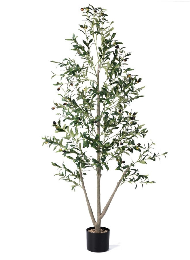 NOVAROOT Olive Trees Artificial Indoor, 5FT Tall Faux Olive Tree with Moss and Planter, Artificial Plants Indoor with Natural Wood Trunk and Lifelike Fruits, Fake Tree for Home Office Living Room Decor - Image 1