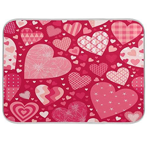 Bolaz Happy Valentines Love Heart Dish Drying Mat, Absorbent Drying Pad Dish Mat Large Kitchen Mat, 16" x 18" - Image 1