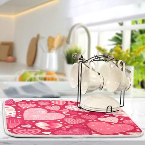 Bolaz Happy Valentines Love Heart Dish Drying Mat, Absorbent Drying Pad Dish Mat Large Kitchen Mat, 16" x 18" - Image 5