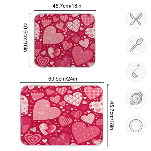Bolaz Happy Valentines Love Heart Dish Drying Mat, Absorbent Drying Pad Dish Mat Large Kitchen Mat, 16" x 18" - Image 3