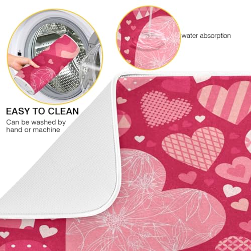 Bolaz Happy Valentines Love Heart Dish Drying Mat, Absorbent Drying Pad Dish Mat Large Kitchen Mat, 16" x 18" - Image 2