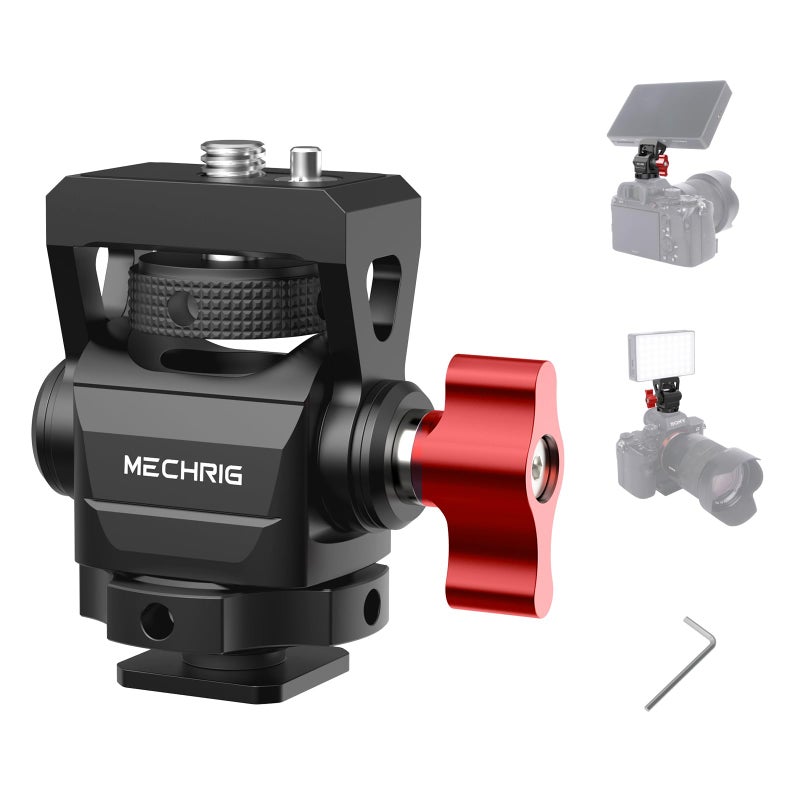 Mechrig Camera Monitor Mount with Cold Shoe Aluminum Cold Shoe Mount Adapter with 14 Screw for LED Light Microphone Cage Field Monitor Holder 360 Swivel 180 Tilt Damping 63146 - Image 2