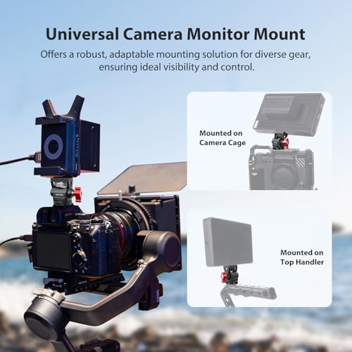Mechrig Camera Monitor Mount with Cold Shoe Aluminum Cold Shoe Mount Adapter with 14 Screw for LED Light Microphone Cage Field Monitor Holder 360 Swivel 180 Tilt Damping 63146 - Image 3