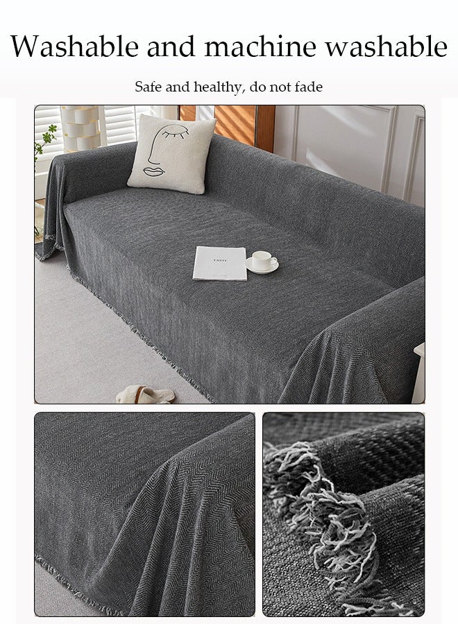 DUNISO غطاء أريكة شينيير، غطاء حماية للأريكة من الجانبين، بطانية ناعمة قابلة للتنفس، مع خيوط، لا تتقشر بسهولة، مقاومة للاهتراء والخدوش، مناسبة لجميع الفصول، مناسبة لأرائك ذات مقعدين، 180 * 230 سم، رمادي - Image 4