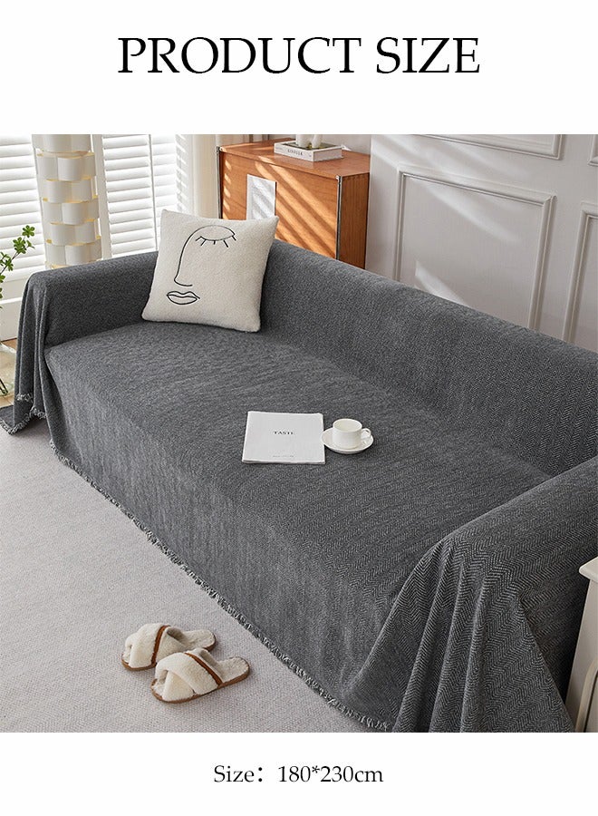 DUNISO غطاء أريكة شينيير، غطاء حماية للأريكة من الجانبين، بطانية ناعمة قابلة للتنفس، مع خيوط، لا تتقشر بسهولة، مقاومة للاهتراء والخدوش، مناسبة لجميع الفصول، مناسبة لأرائك ذات مقعدين، 180 * 230 سم، رمادي - Image 2