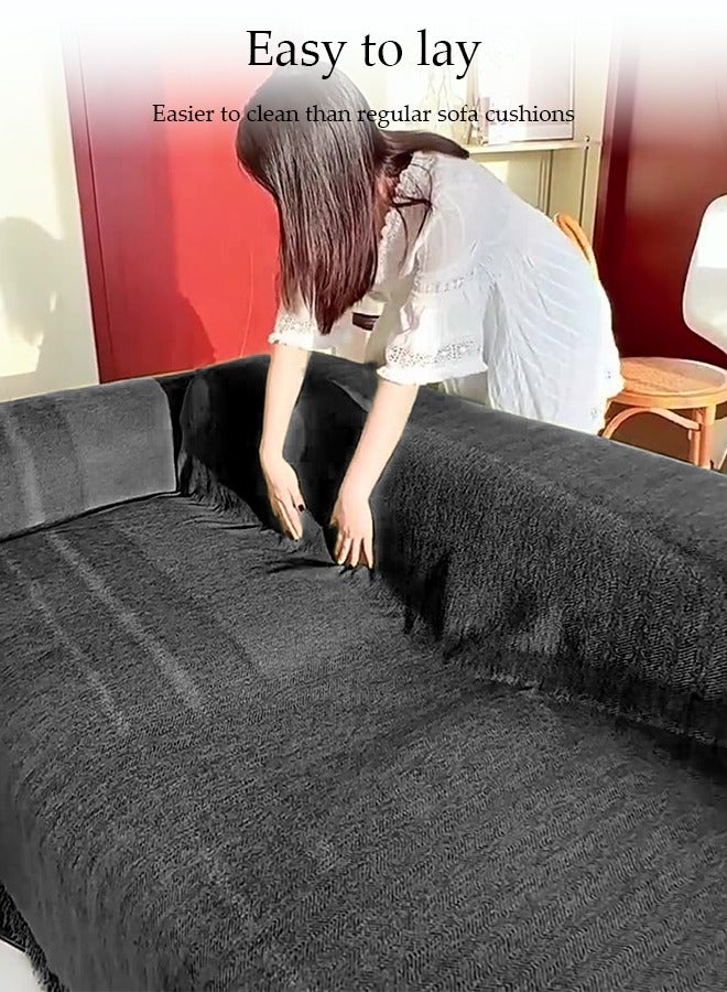 DUNISO غطاء أريكة شينيير، غطاء حماية للأريكة من الجانبين، بطانية ناعمة قابلة للتنفس، مع خيوط، لا تتقشر بسهولة، مقاومة للاهتراء والخدوش، مناسبة لجميع الفصول، مناسبة لأرائك ذات مقعدين، 180 * 230 سم، رمادي - Image 5