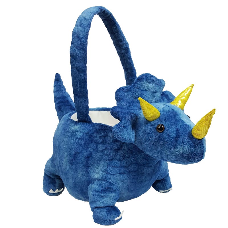 DearSun 3D Halloween Plush Basket Trick or Treat Bag Cute Triceratops Animal Halloween Candy Bucket for Decorations Party Supplies Candy Gifts Storage Blue - Image 3
