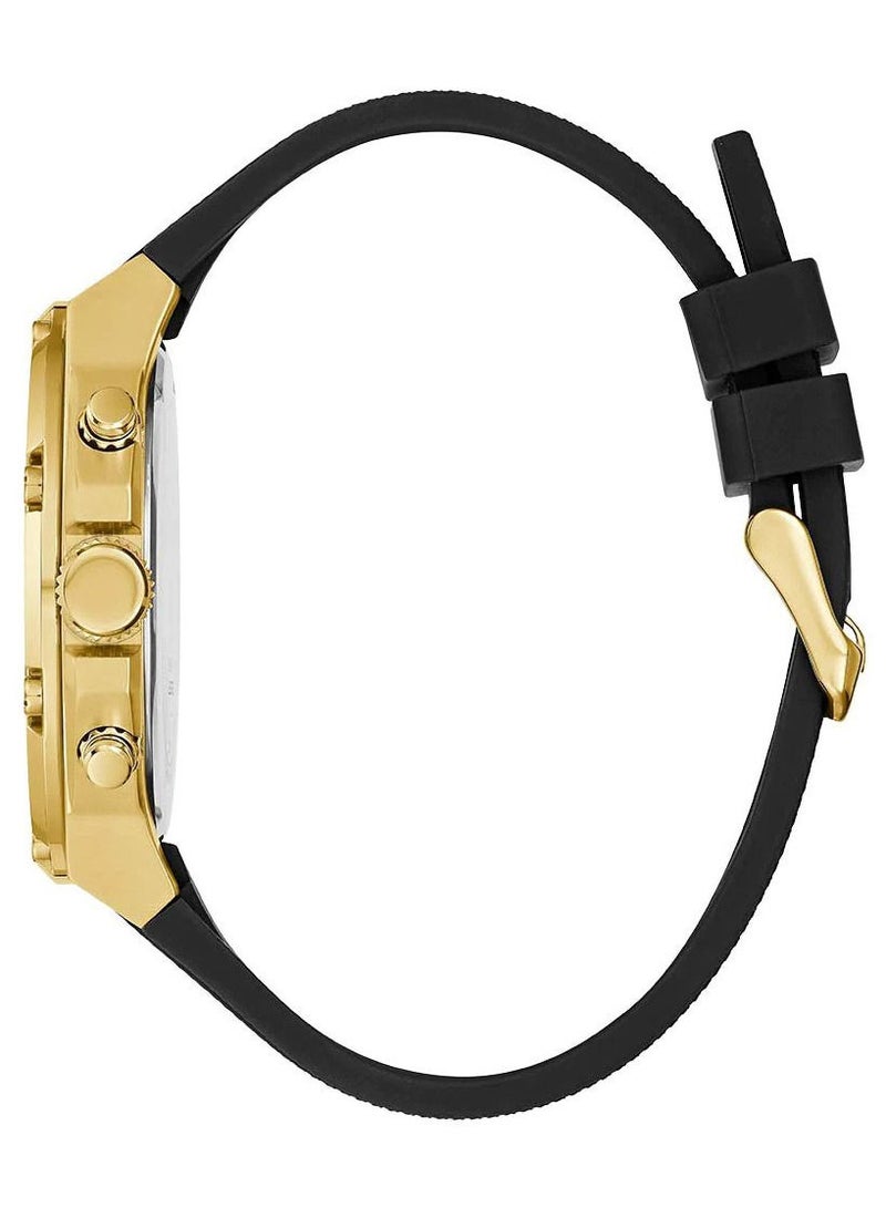 GUESS ساعة جيس للرجال بهيكل ذهبي اللون وسوار سيليكون أسود GW0334G2 - Image 4
