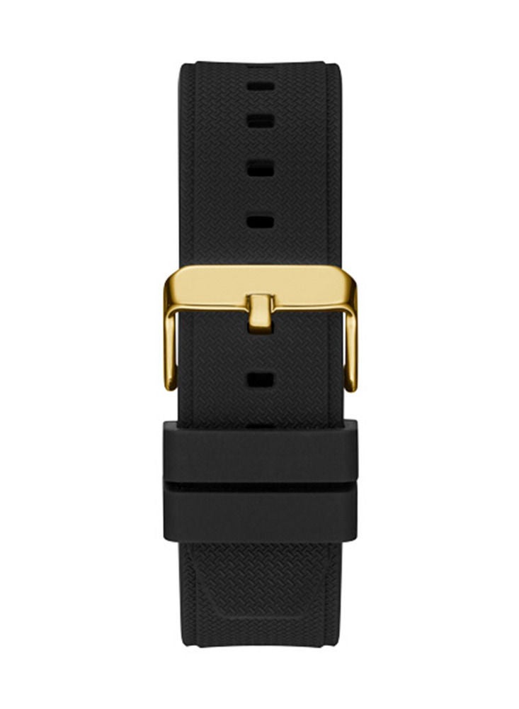 GUESS ساعة جيس للرجال بهيكل ذهبي اللون وسوار سيليكون أسود GW0334G2 - Image 5