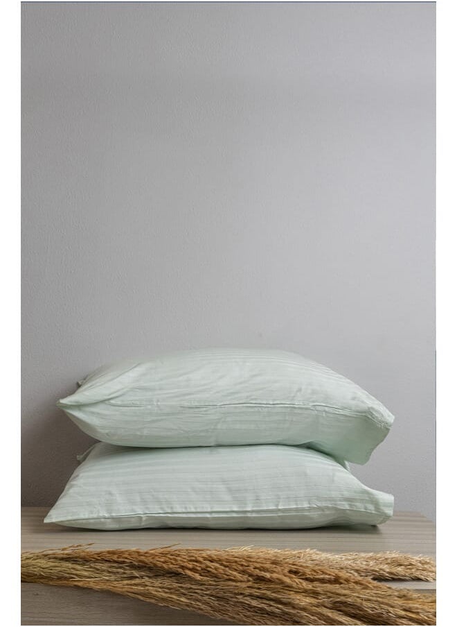 محلة مجموعة أغطية وسائد  - ساتان - 2 قطع - فستقي - 50*70 cm - قطن مصري 100‎% 