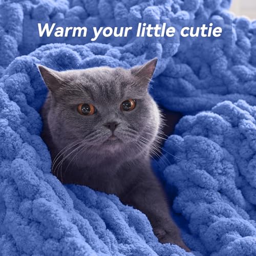 Negwoo Chunky Knit Throw Blanket, 50''*60'' Knitted Throw Chenille Yarn for Bed Couch, Handmade Light Blue Crochet Big Thick Blanket, Machine Washable Cute Comfy Blanket for Home Decor - Image 4