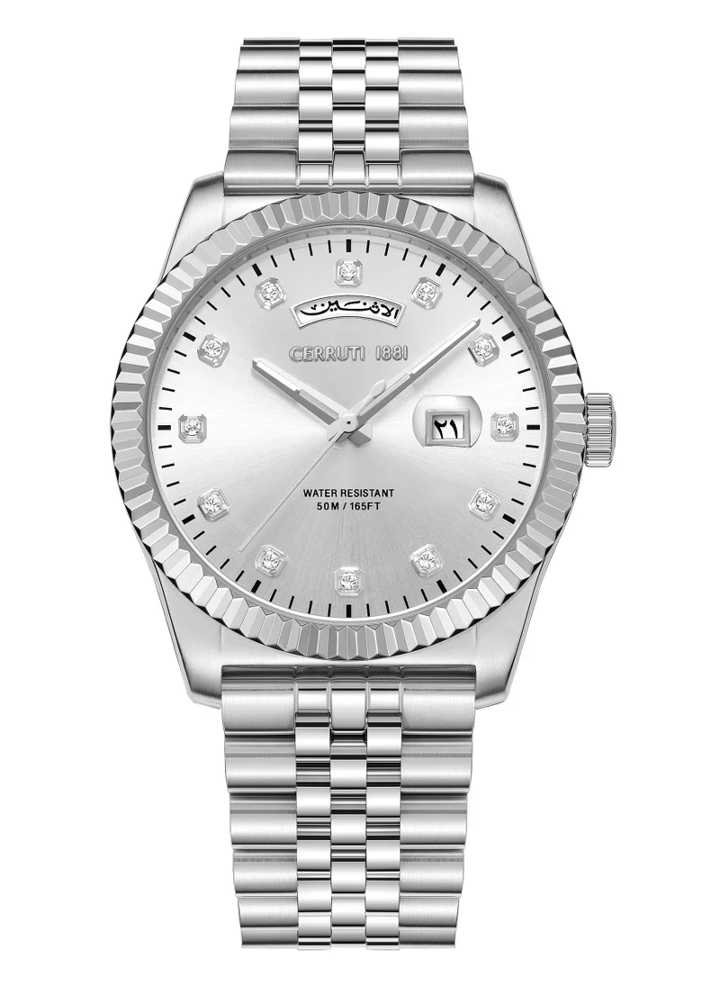 CERRUTI 1881 Chienti Analog Women's Watch - Silver Sunray Dial, Crystal, Arabic date and day