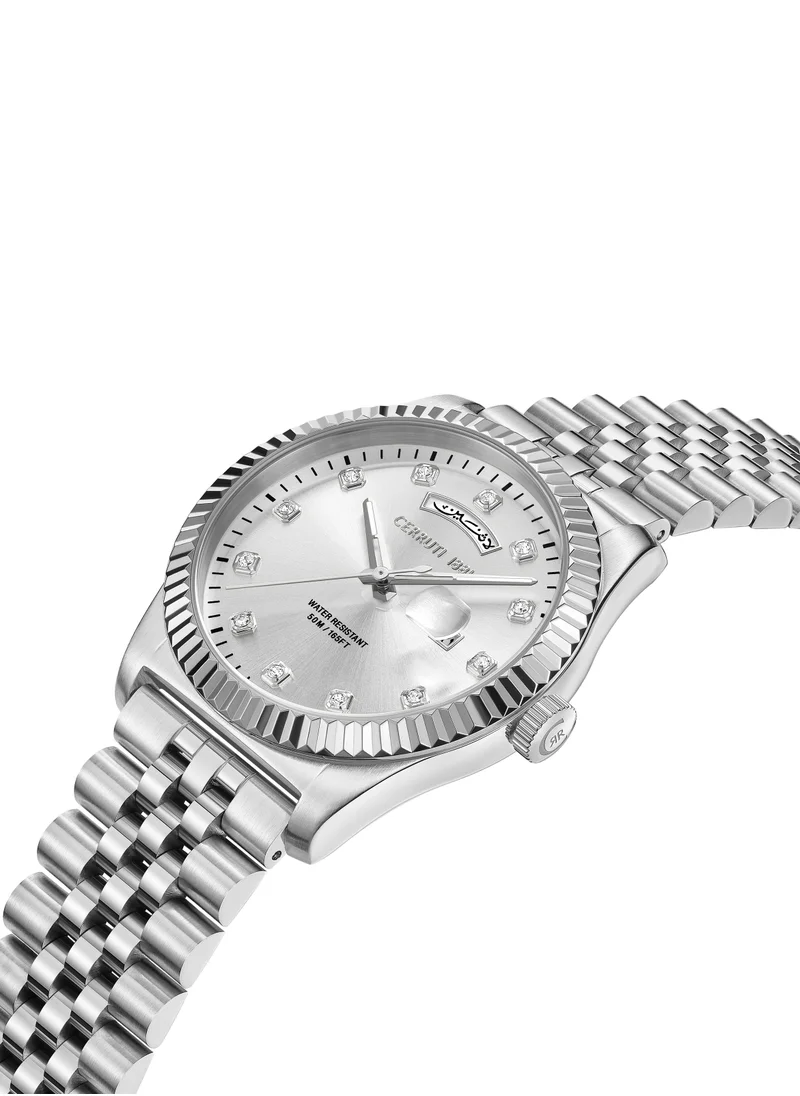 CERRUTI 1881 Chienti Analog Women's Watch - Silver Sunray Dial, Crystal, Arabic date and day