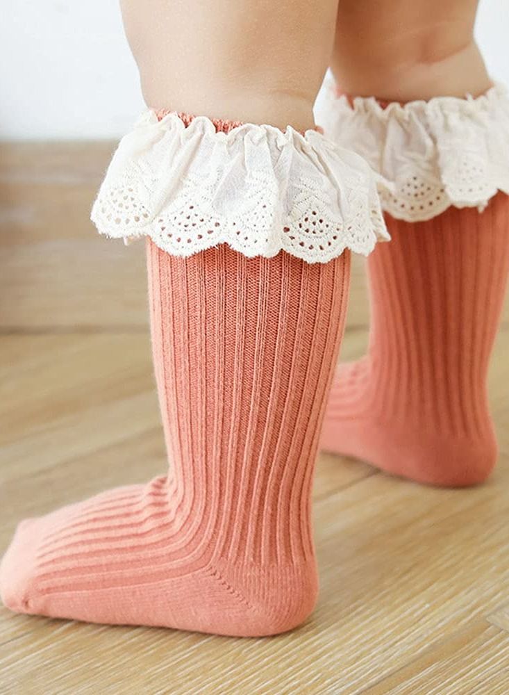 SYOSI Baby Girls Knee High Socks, 4 Pack NewBorn Baby Girls Socks Toddler Cotton Knee High Stockings Lace Long Infant Ruffled Princess Socks, 1-3 Years old  - Image 5