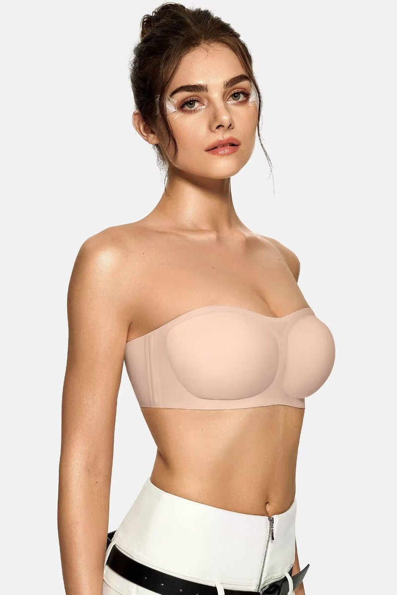 Vertvie Womens Strapless Bra Jelly Push Up Seamless Bandeau Bra Wireless Non Slip Silicone Tube Top Bras Padded Bralette(Skin Color,Large) - Image 2