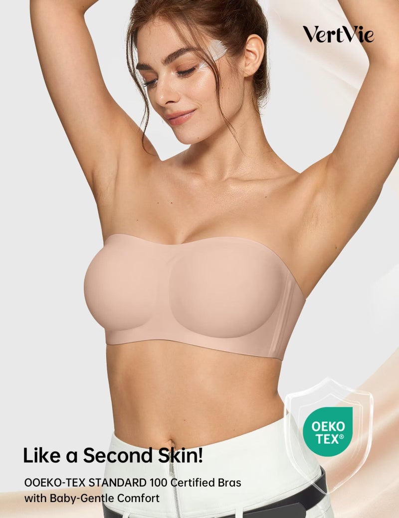 Vertvie Womens Strapless Bra Jelly Push Up Seamless Bandeau Bra Wireless Non Slip Silicone Tube Top Bras Padded Bralette(Skin Color,Large) - Image 5