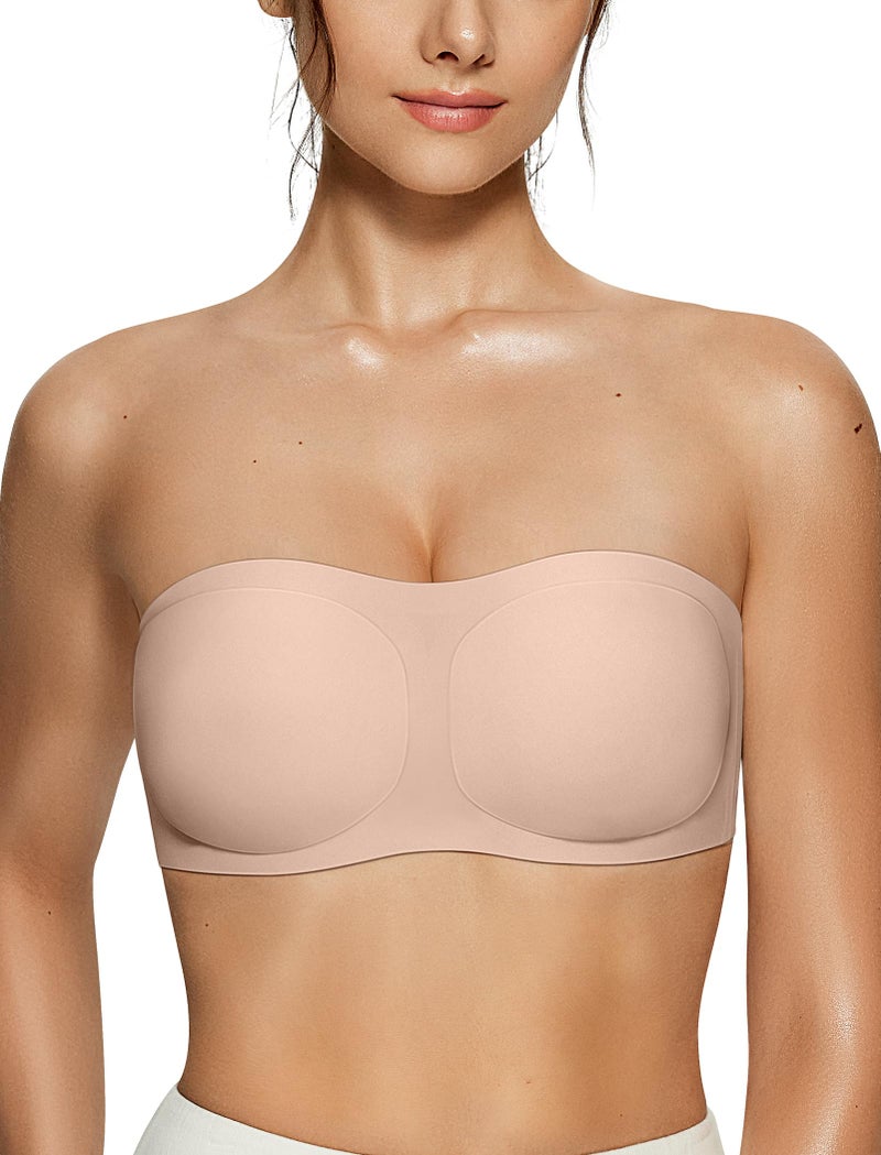 Vertvie Womens Strapless Bra Jelly Push Up Seamless Bandeau Bra Wireless Non Slip Silicone Tube Top Bras Padded Bralette(Skin Color,Large) - Image 1