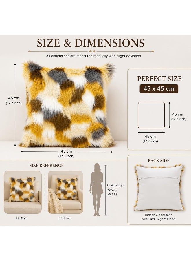 GOLD MANTIS Faux Fur Cushion Covers 45 x 45 CM Pack of 2 – Soft Fluffy Decorative Throw Pillow Covers, Multicolor Checkered Patchwork Pillowcases for Sofa, Couch, Bed & Living Room - Image 3