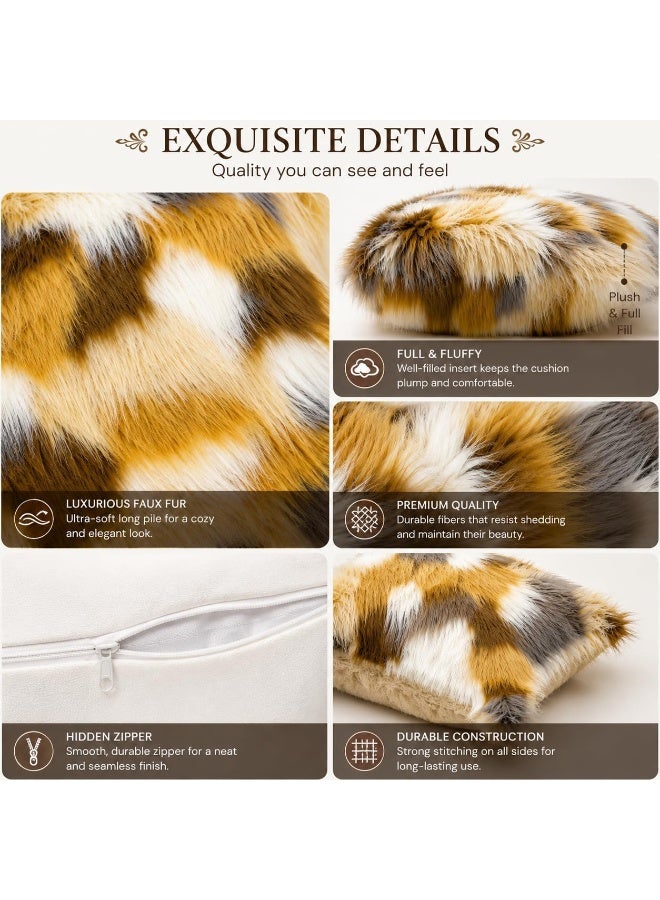 GOLD MANTIS Faux Fur Cushion Covers 45 x 45 CM Pack of 2 – Soft Fluffy Decorative Throw Pillow Covers, Multicolor Checkered Patchwork Pillowcases for Sofa, Couch, Bed & Living Room - Image 4