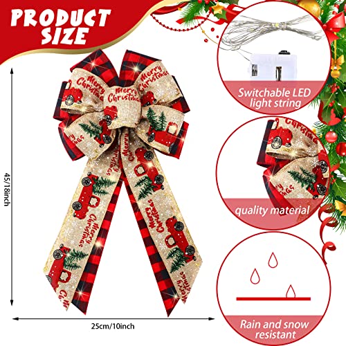 Giegxin 2 Pcs Large Lighted LED Red Bows 18 x 10 Inch for Christmas Tree Topper Pre Giltter Wreath Bow for Holiday Wreath Windows Ornaments Door Indoor Outdoor Wall DecorBuffalo Plaid - Image 3