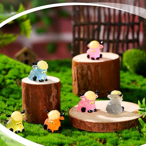 Beeveer 50 Pcs Mini Highland Cow Figurines Luminous Resin Miniature Highlandcow Statue Tiny Cows to Hide Glow in The Dark Small Little Animal for Home Dollhouse Micro Landscape DIY Outdoor Party Decor - Image 3