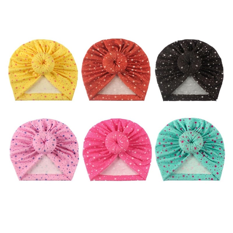 Newborn Knotted Donut Beanie Hat Set 6Pcs Soft Cotton Red Yellow Green Pink - Image 5
