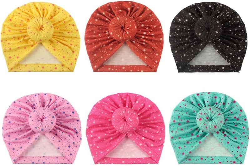 Newborn Knotted Donut Beanie Hat Set 6Pcs Soft Cotton Red Yellow Green Pink - Image 1