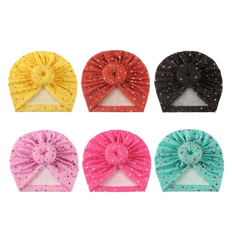 Newborn Knotted Donut Beanie Hat Set 6Pcs Soft Cotton Red Yellow Green Pink - Image 2