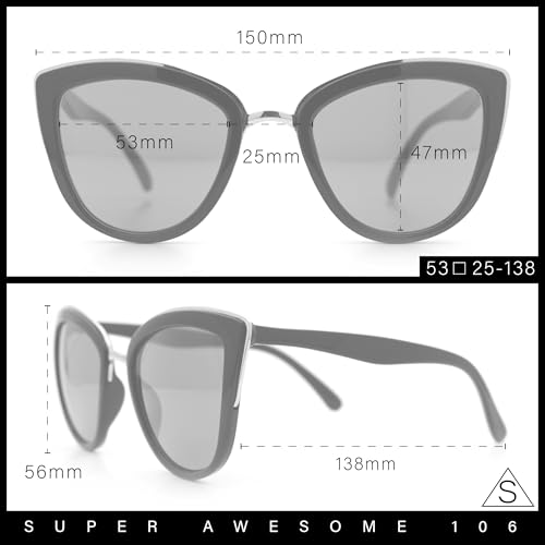 SA106 Womens Color Mirror Mirrored Lens Oversize Cat Eye Sunglasses Black Blue - Image 5