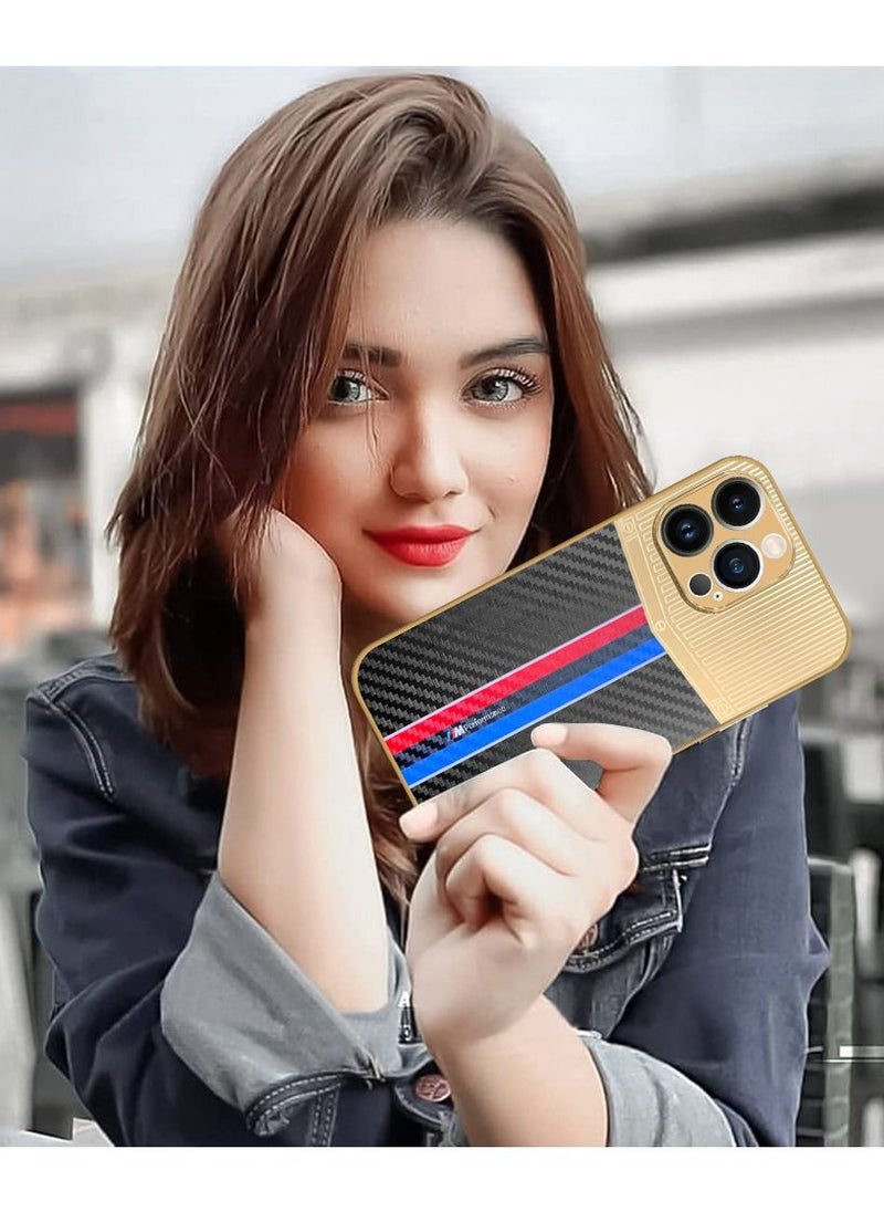 JOWAY - iPhone 13 Pro Luxury Gold Plated Case Hybrid Electroplated Frame Back Cover with Carbon Fiber Texture Black/Blue/Red - Image 1