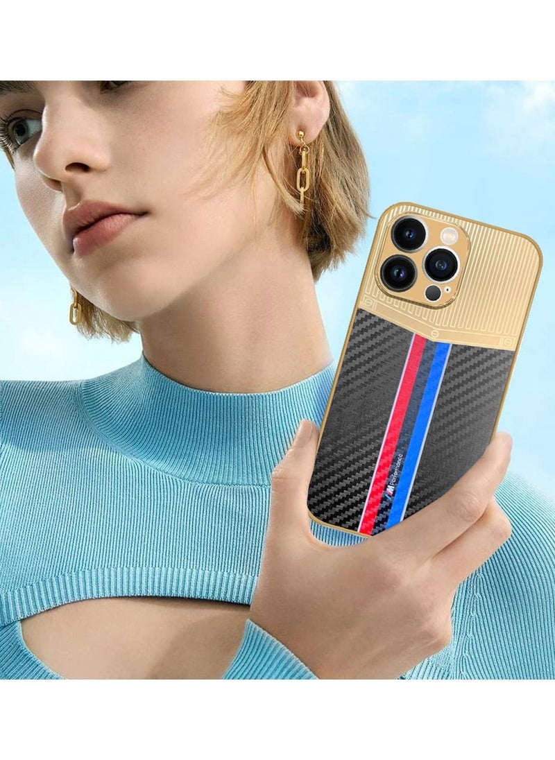 JOWAY - iPhone 13 Pro Luxury Gold Plated Case Hybrid Electroplated Frame Back Cover with Carbon Fiber Texture Black/Blue/Red - Image 1