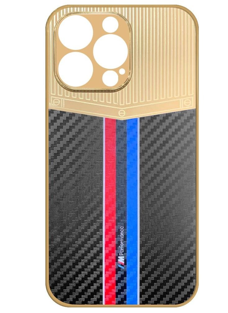 JOWAY - iPhone 13 Pro Luxury Gold Plated Case Hybrid Electroplated Frame Back Cover with Carbon Fiber Texture Black/Blue/Red - Image 1