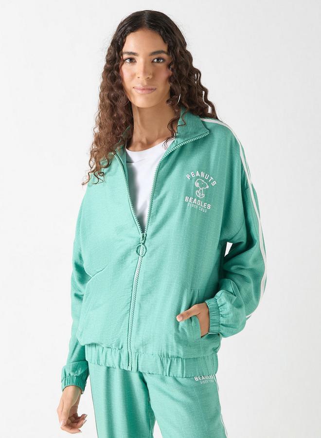 SP Characters Peanuts Print Bomber Jacket with Long Sleeves and Zip Closure - Image 1