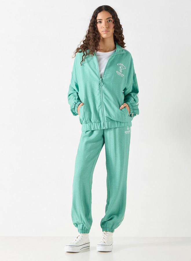 SP Characters Peanuts Print Bomber Jacket with Long Sleeves and Zip Closure - Image 2