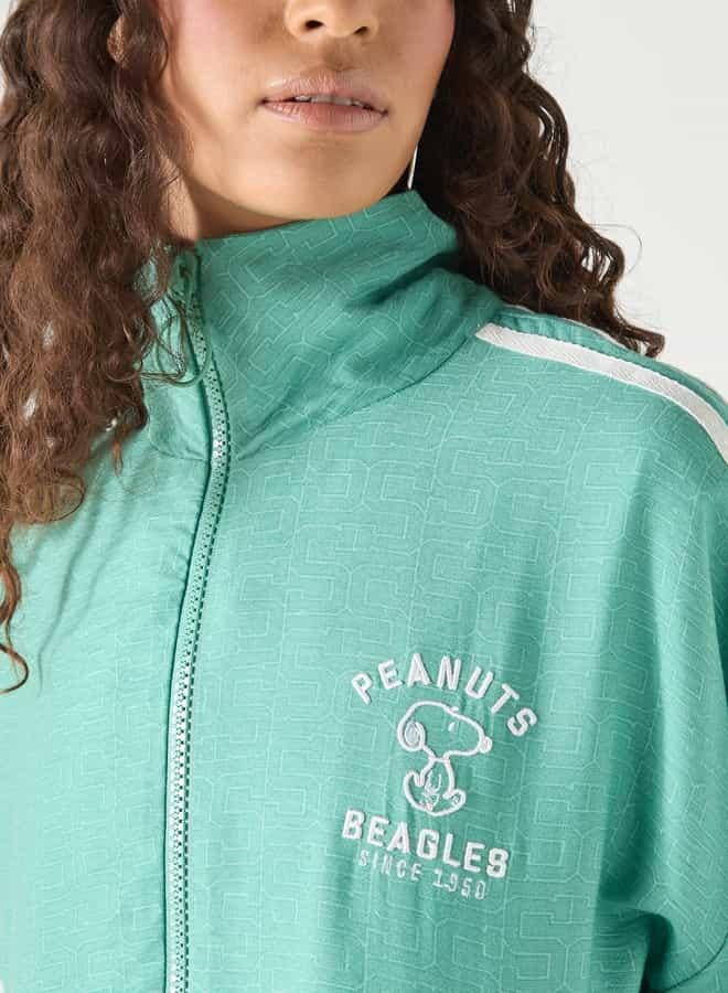 SP Characters Peanuts Print Bomber Jacket with Long Sleeves and Zip Closure - Image 4