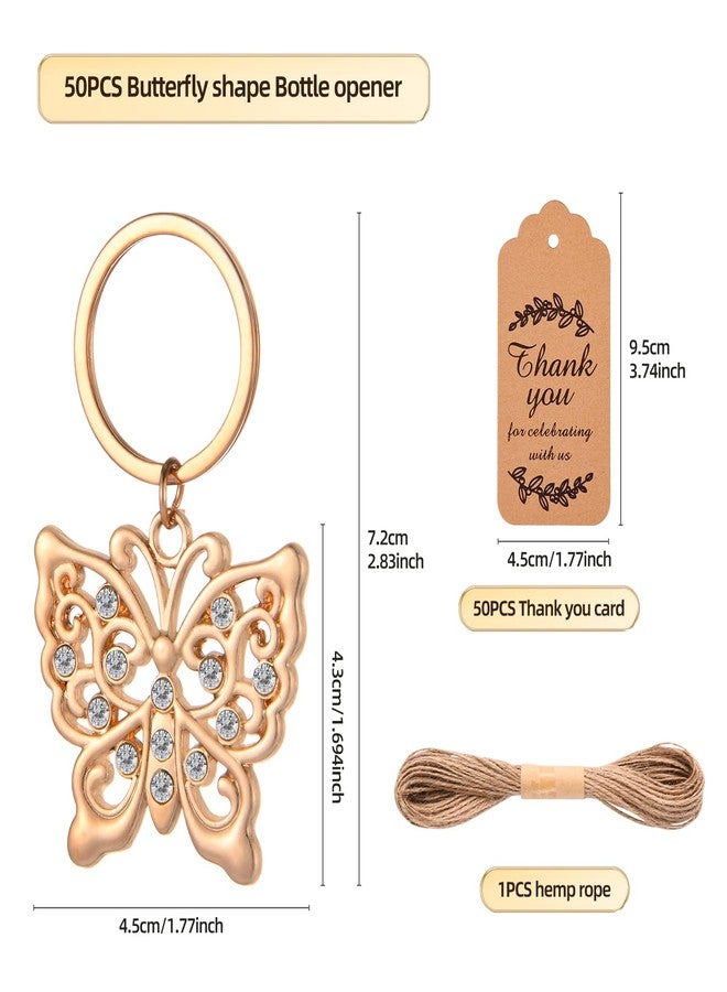 Winocbxt 50pcs Butterfly Keychain/Keyring for Baby Shower,Wedding or Bridal Shower Party Favors,Gift,Souvenirs to Guests (Golden Butterfly) - Image 2